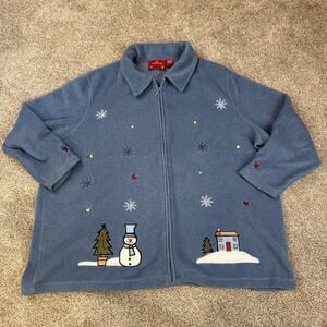 Holiday Lodge NorthCrest Blue‎ Fleece Snowman Winter Jacket Plus Size 26W 28W